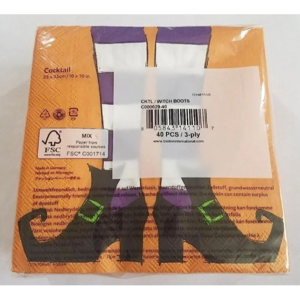 Halloween Witch Shoes and Stockings Beverage Cocktail Paper Napkins 40 Ct 3-Ply
